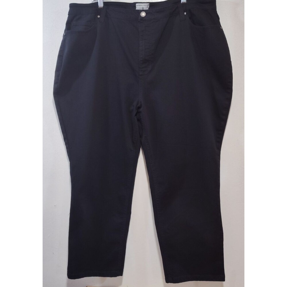 Catherines Womens Sateen Stretch Pants Petite 24WP Solid Black Highrise